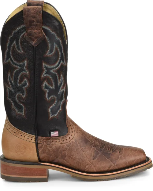 'Double H' Men's 12" Grissom SR Square Toe I.C.E. ™ Roper - Kenia Cognac / Summer Tan / Black