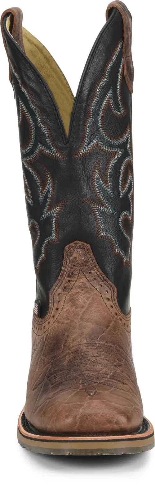 'Double H' Men's 12" Grissom SR Square Toe I.C.E. ™ Roper - Kenia Cognac / Summer Tan / Black