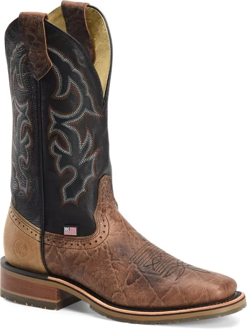 'Double H' Men's 12" Grissom SR Square Toe I.C.E. ™ Roper - Kenia Cognac / Summer Tan / Black