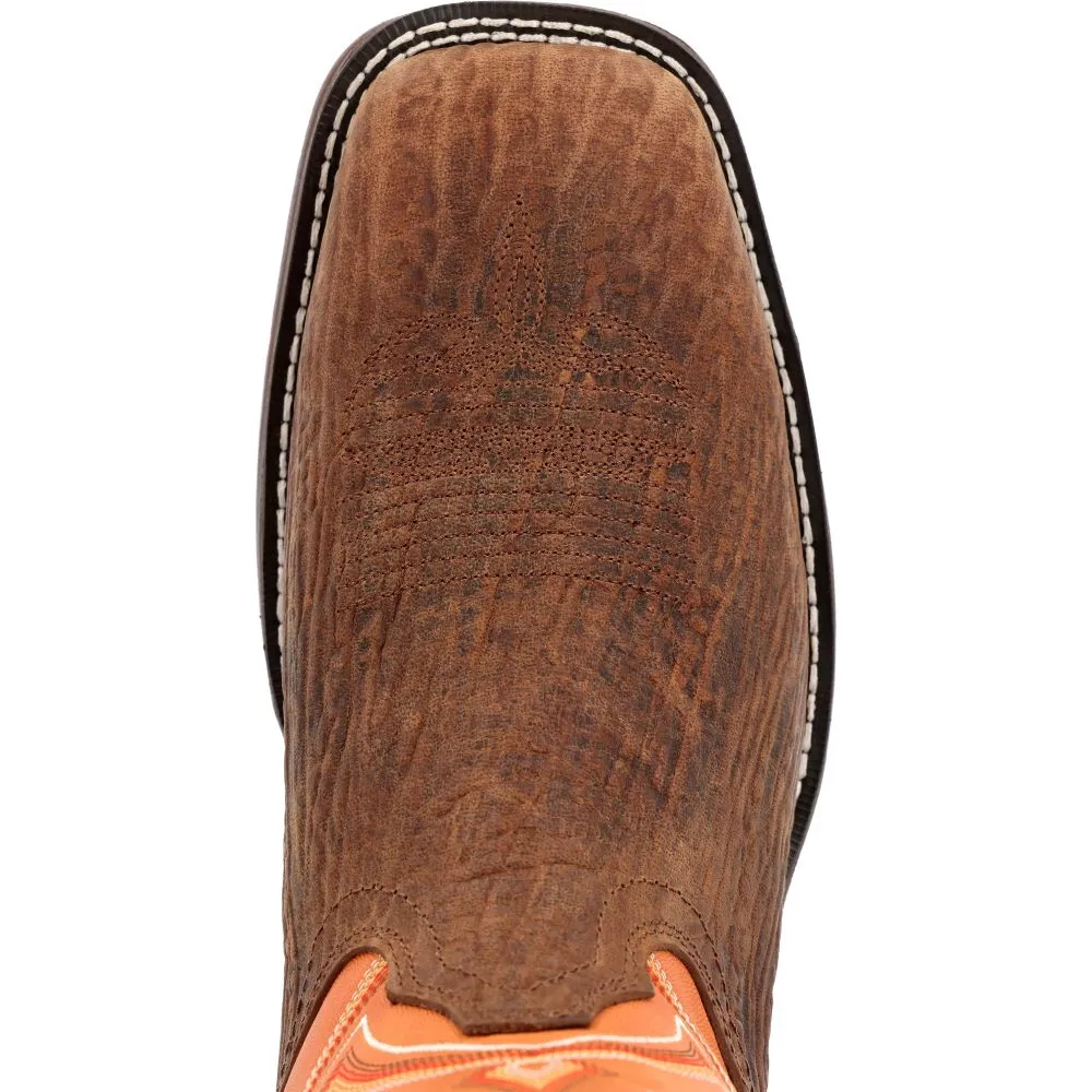 'Durango' Men's 12" Rebel™ Western Square Toe - Cedar Bark / Monarch Orange