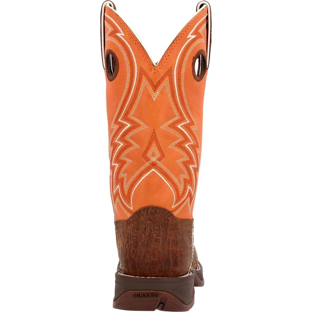 'Durango' Men's 12" Rebel™ Western Square Toe - Cedar Bark / Monarch Orange