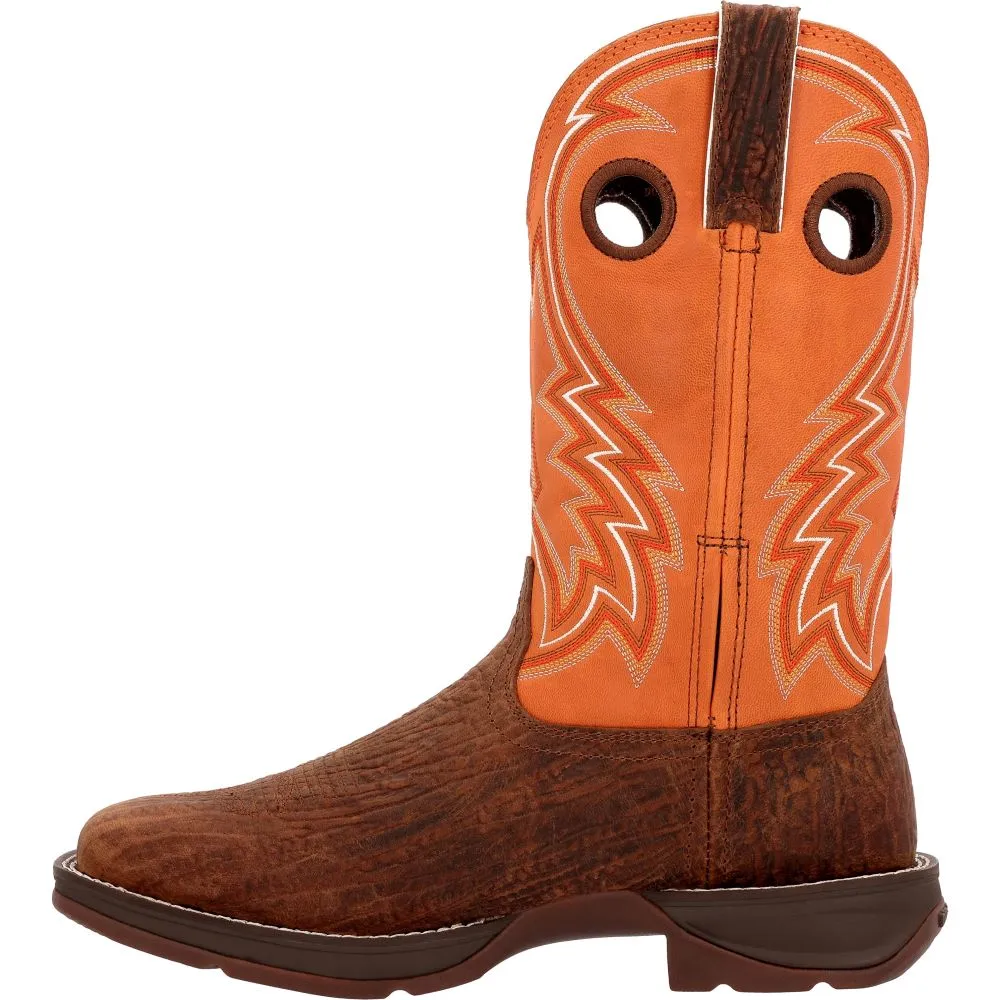 'Durango' Men's 12" Rebel™ Western Square Toe - Cedar Bark / Monarch Orange