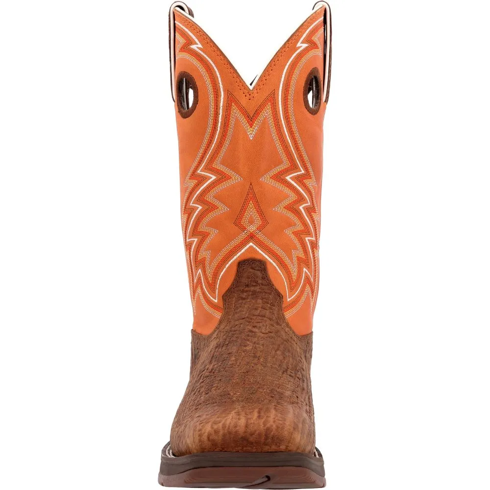 'Durango' Men's 12" Rebel™ Western Square Toe - Cedar Bark / Monarch Orange