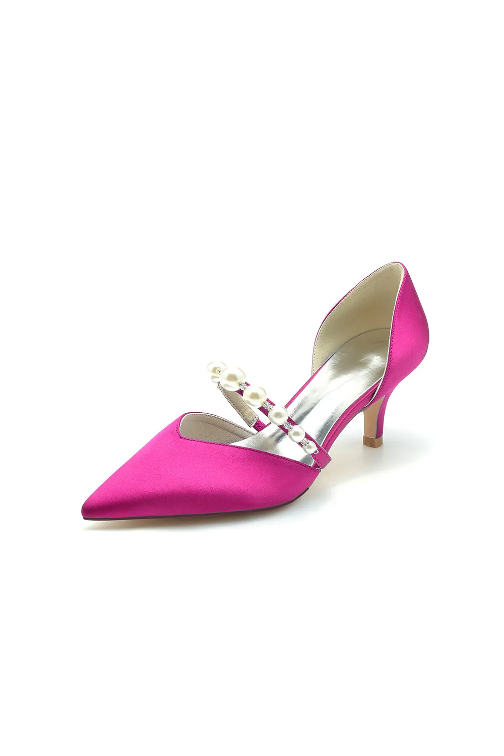 Elegant Satin Pointed Toe Heels with Pearl Strap