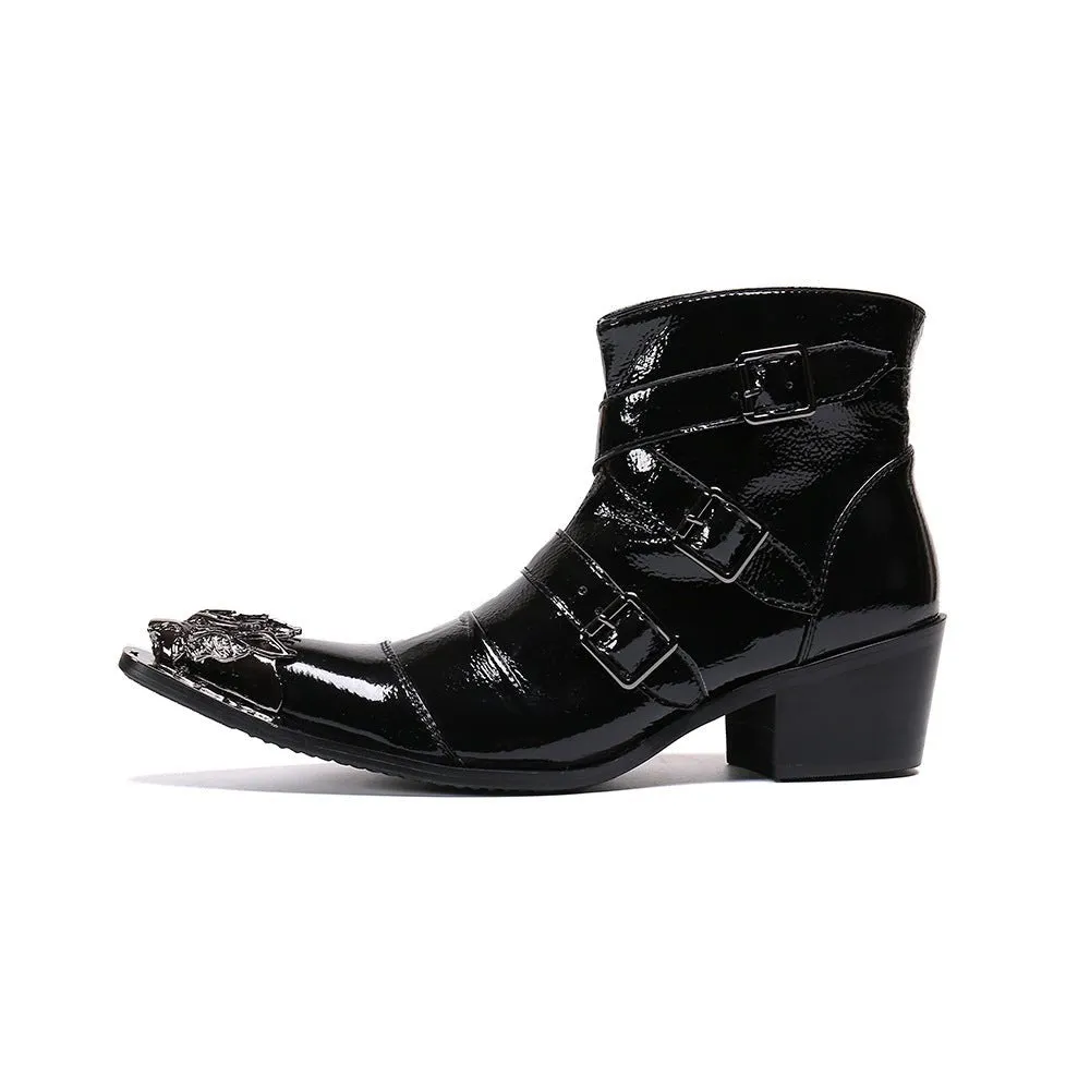 Exotic Metal Toe Western Punk Leather Loafers