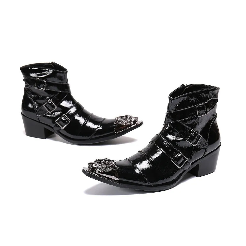 Exotic Metal Toe Western Punk Leather Loafers