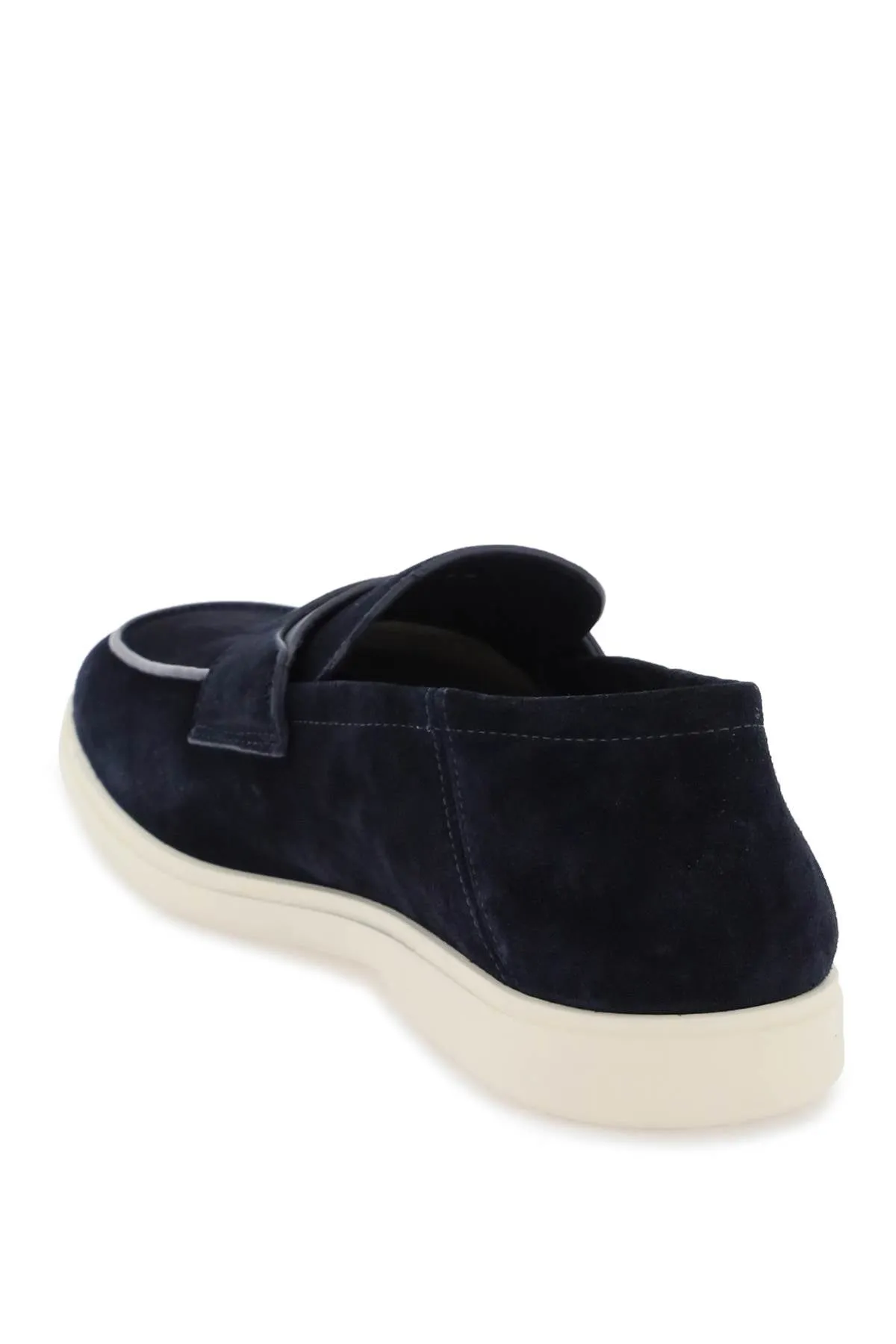 Ferragamo Blue Suede Moccasins with Gancini Hook Detail for Men