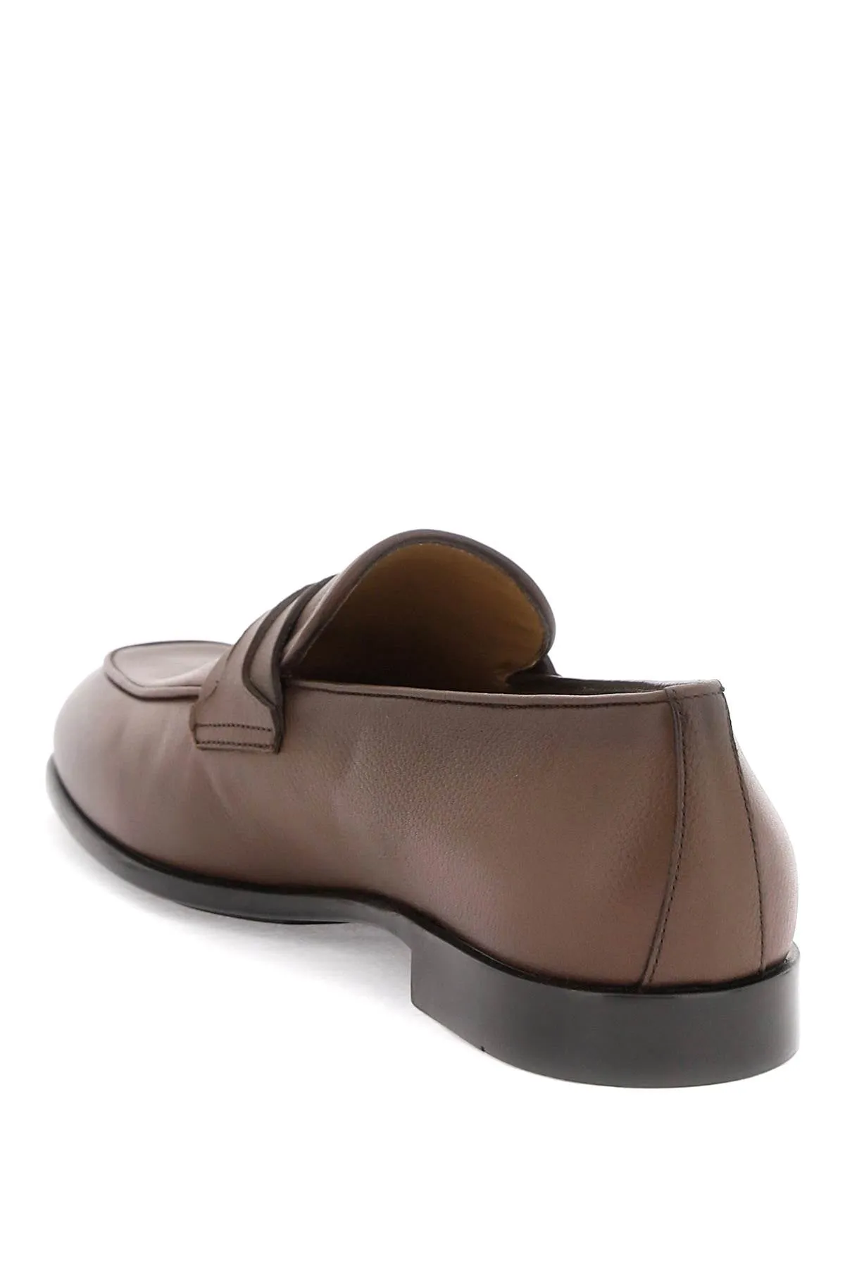 Ferragamo Gancini Hook Moccasins for Men - Grained Leather, Ruthenium-Finished Metal Detail, EEE Width (Brown)