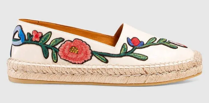 Floral Embroidered Leather Espadrilles