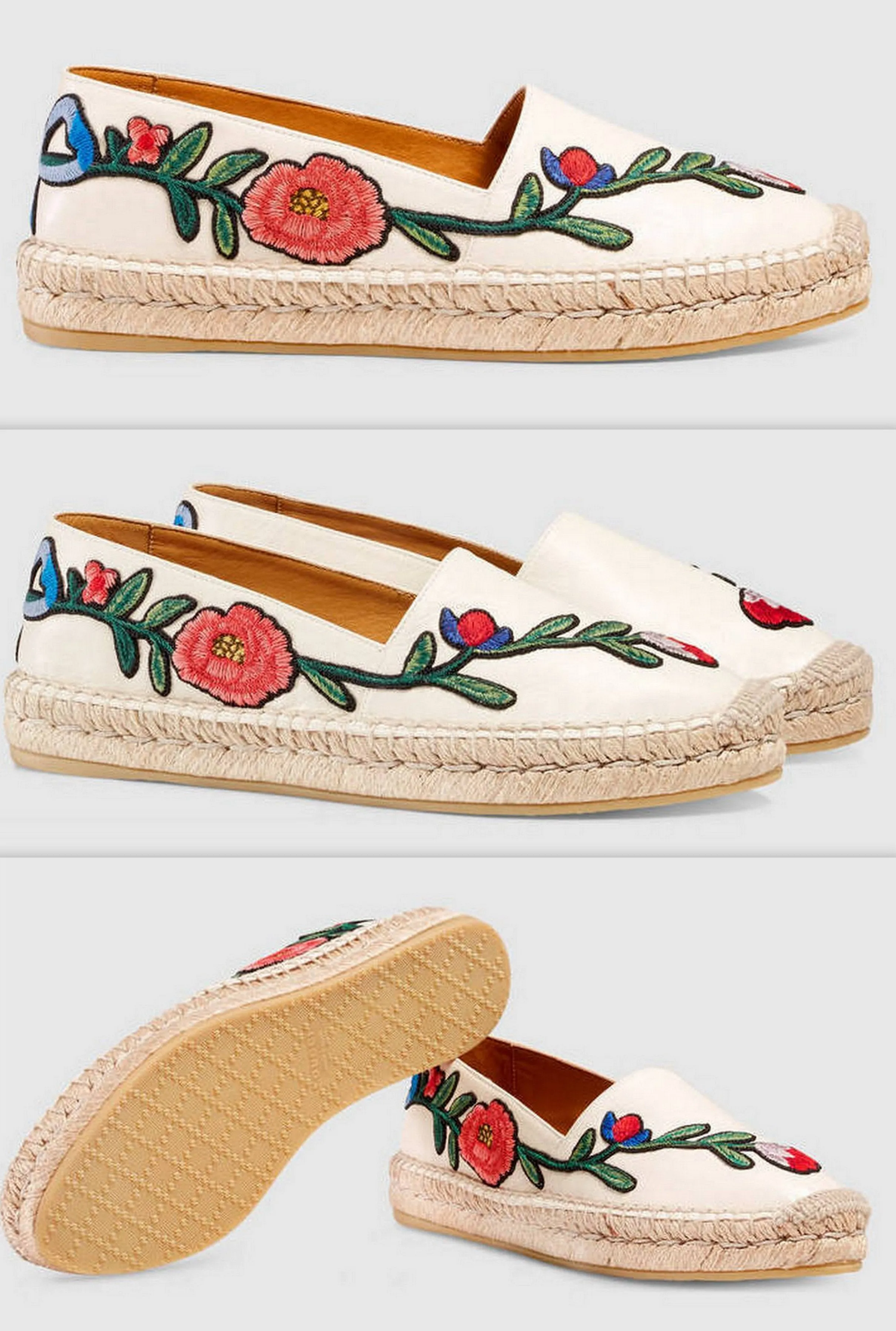 Floral Embroidered Leather Espadrilles