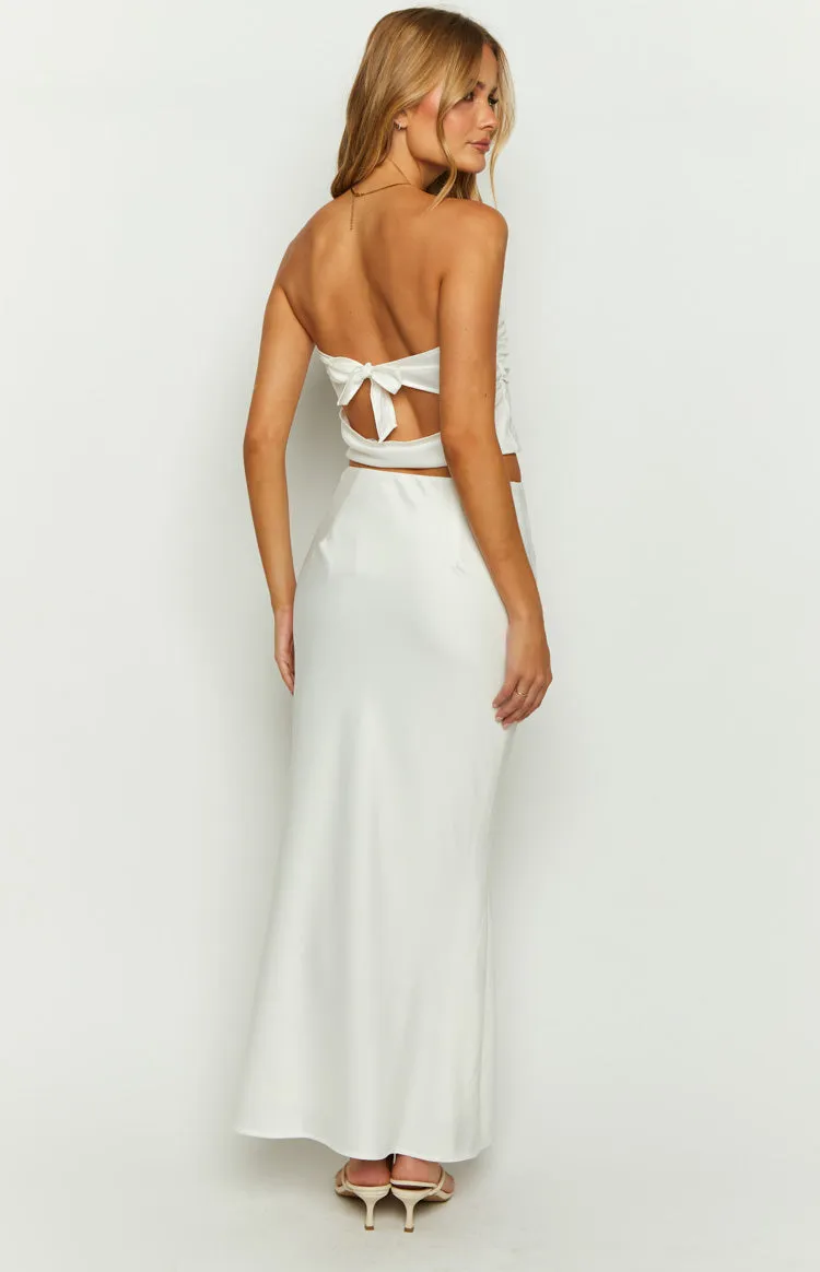 Genevieve White Satin Maxi Skirt