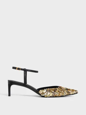 Gold sequinned kitten heels