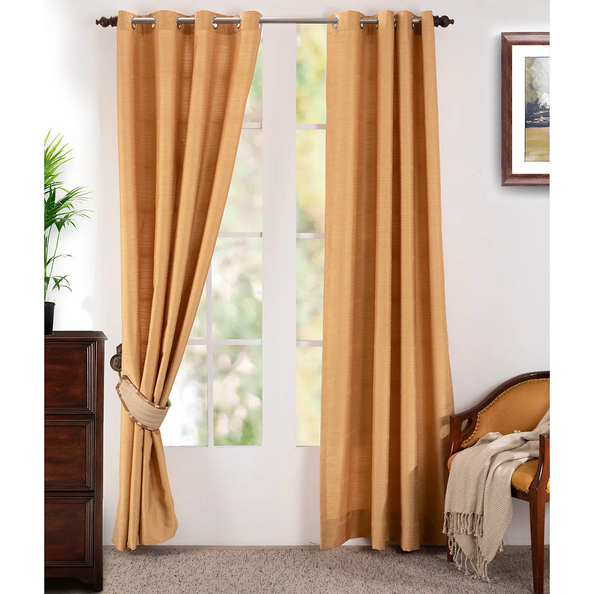 Graduated Stripe Solid 2PC Gold Curtain Set