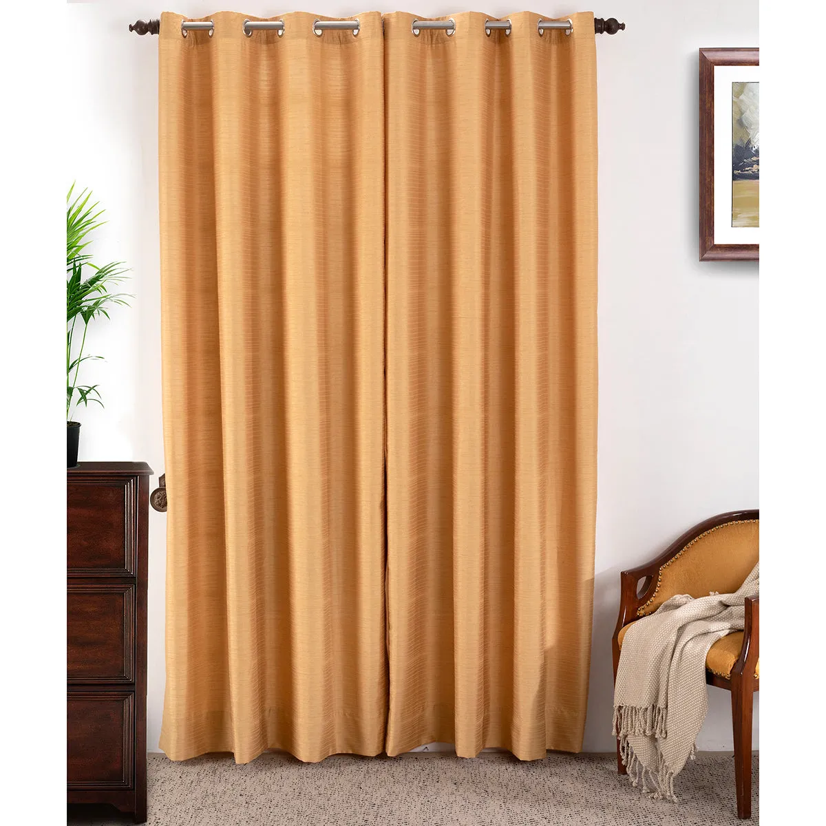 Graduated Stripe Solid 2PC Gold Curtain Set