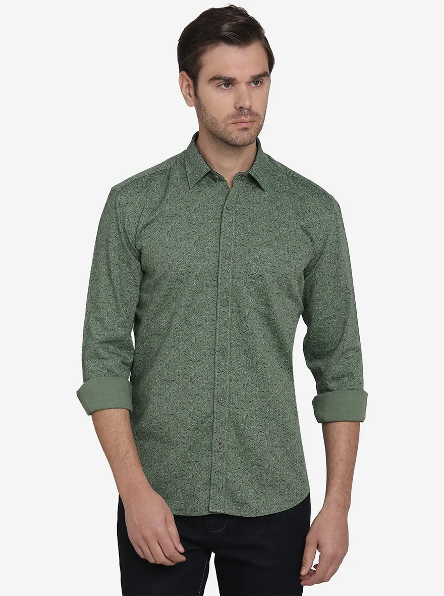 Grass Green Printed Slim Fit Casual Shirt  | JadeBlue