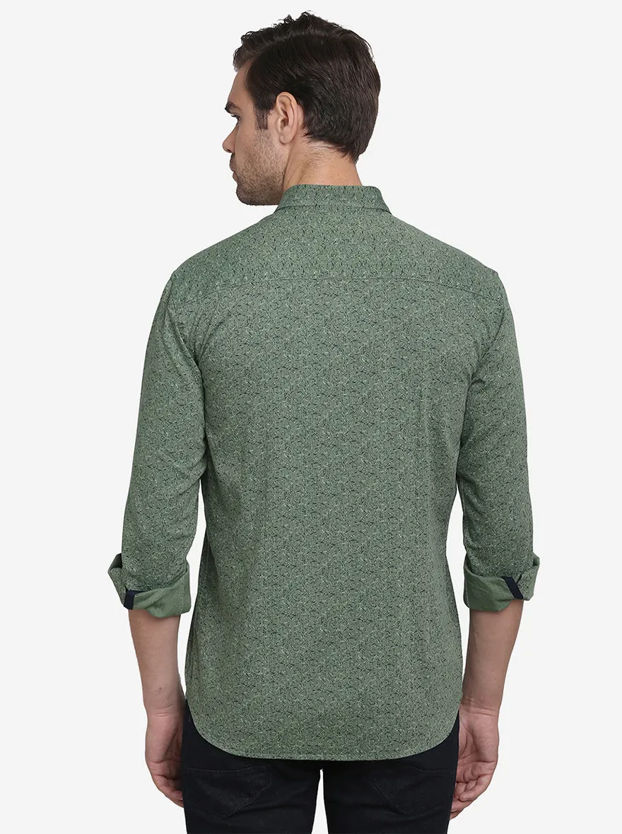 Grass Green Printed Slim Fit Casual Shirt  | JadeBlue