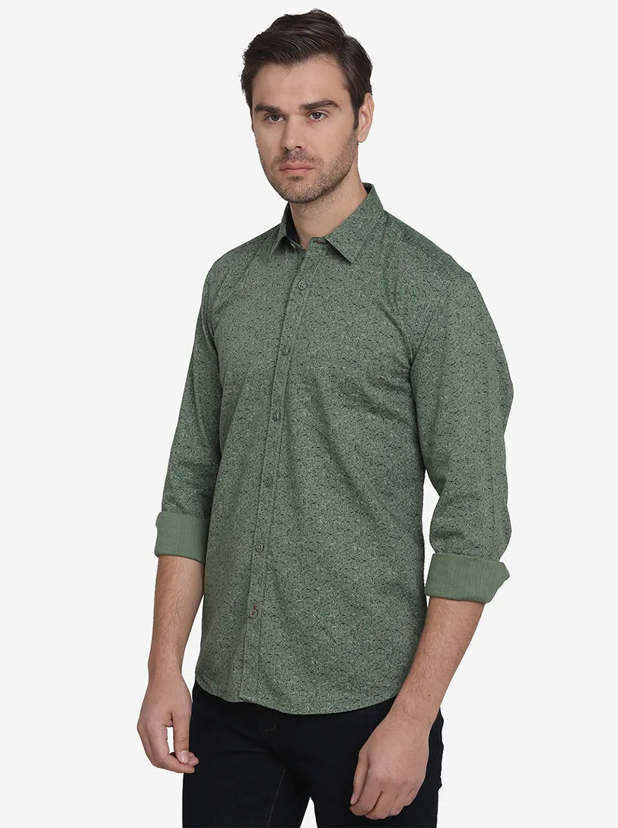 Grass Green Printed Slim Fit Casual Shirt  | JadeBlue