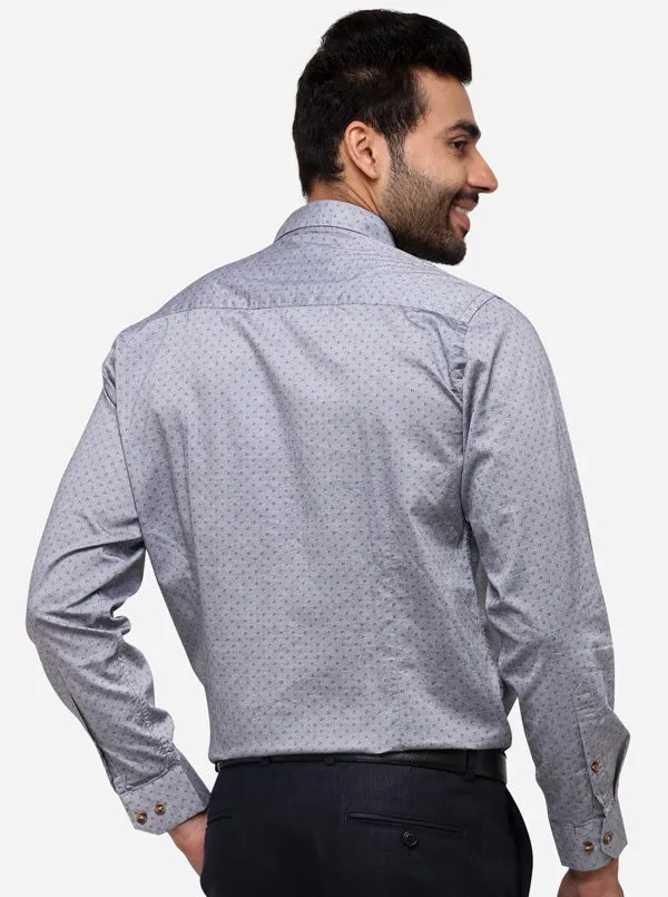 Grey Tailored Fit Printed Casual Shirt | JadeBlue