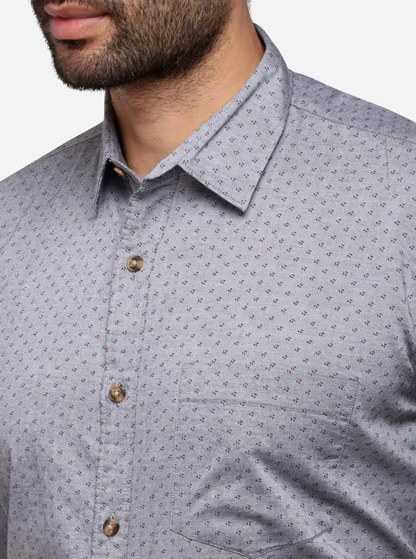 Grey Tailored Fit Printed Casual Shirt | JadeBlue