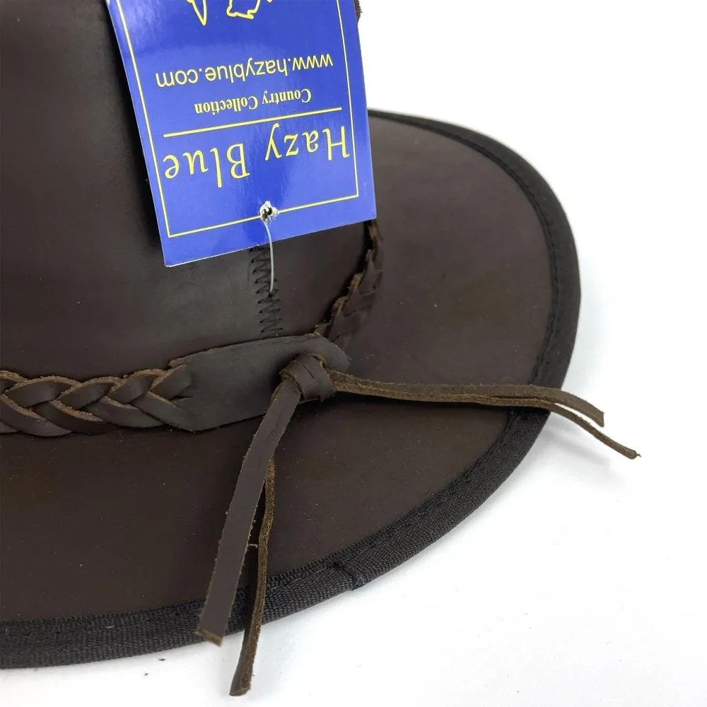 Hazy Blue Melbourne Australian Style Waterproof Bute Leather Hat Brown