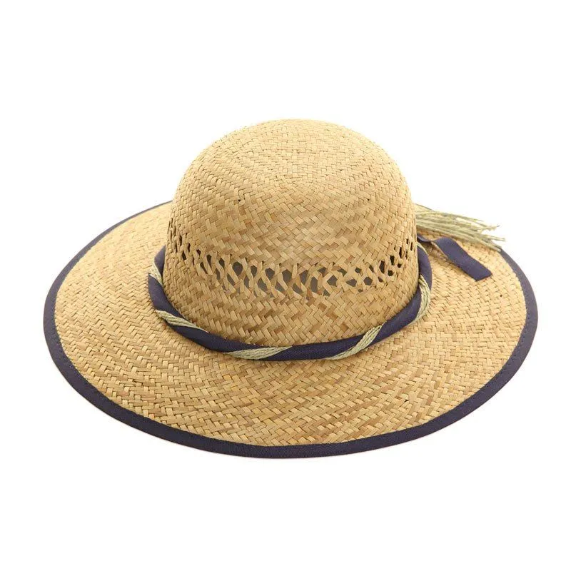 Hazy Blue STRAW WITH RIBBON BAND Womens Hat