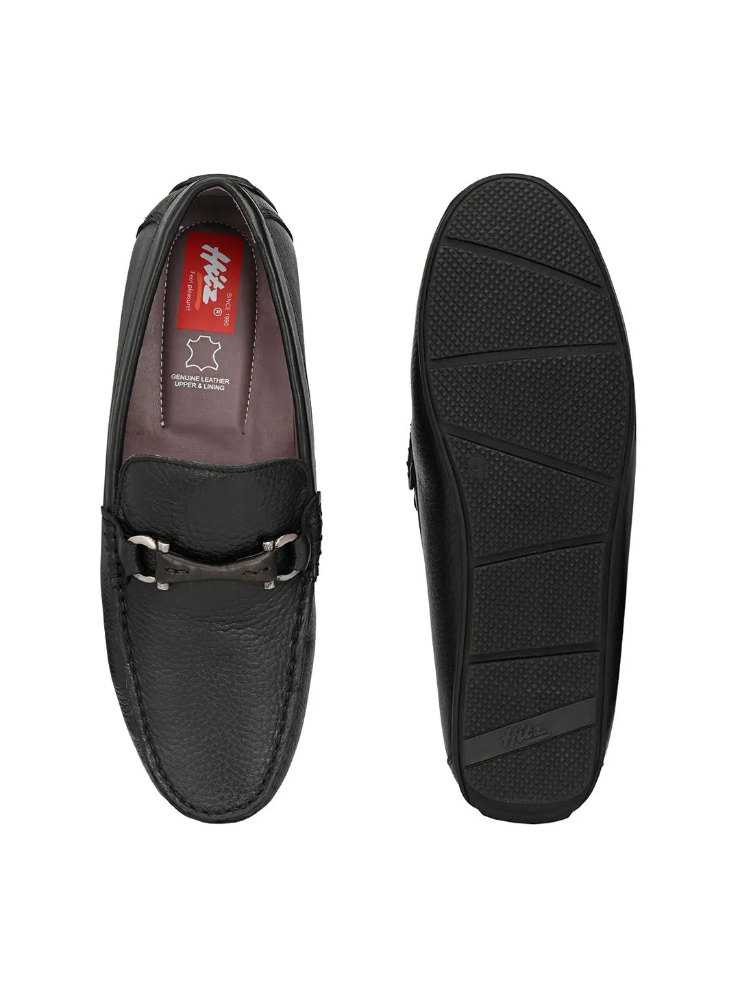 Hitz Men's Black Leather Slip-On Casual Loafer Shoes