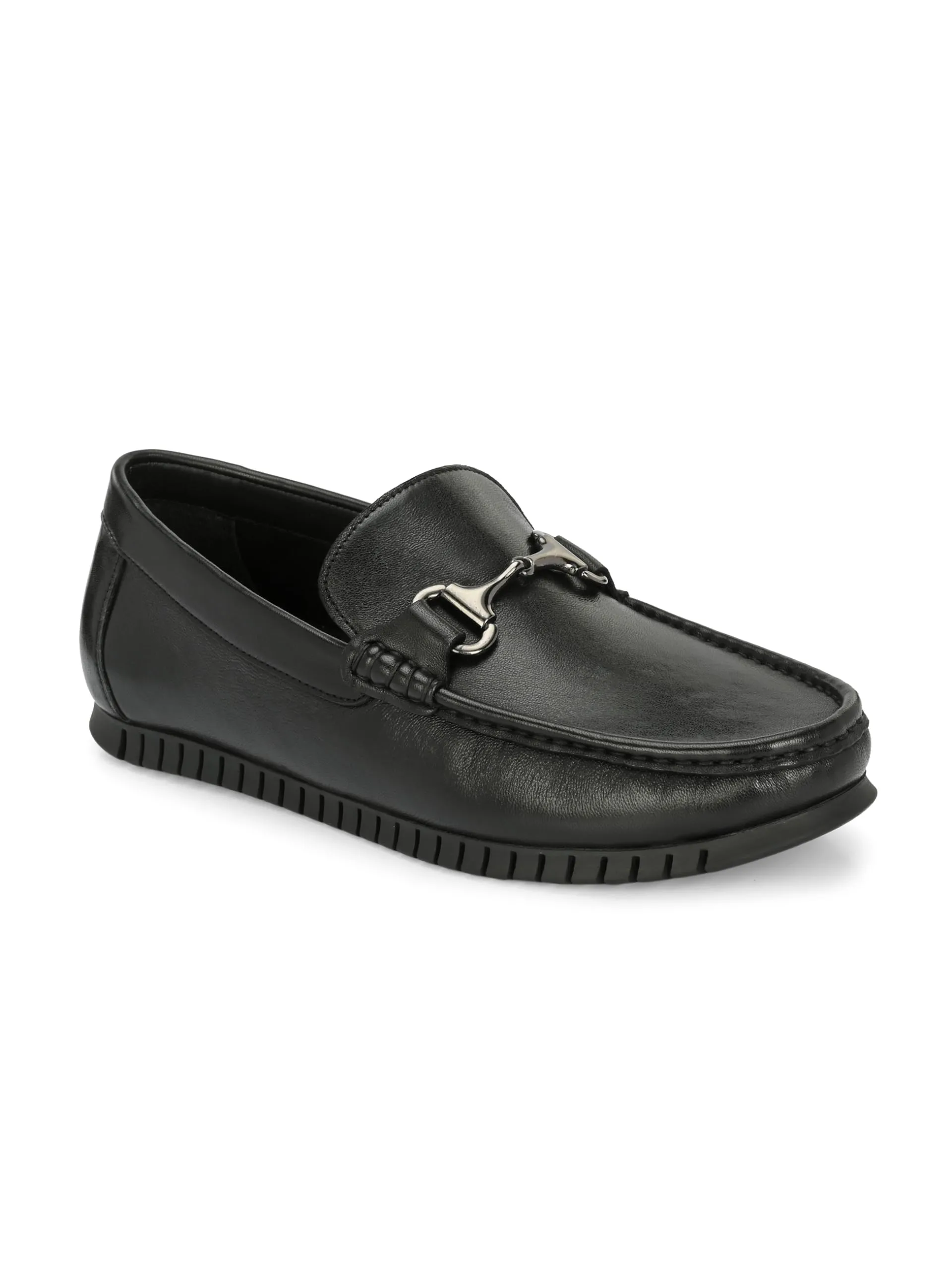 HITZ Men's Black Leather Slip-On Comfort Loafer Shoes - 11