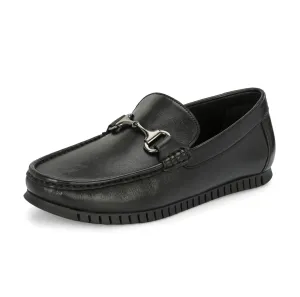 HITZ Men's Black Leather Slip-On Comfort Loafer Shoes - 11