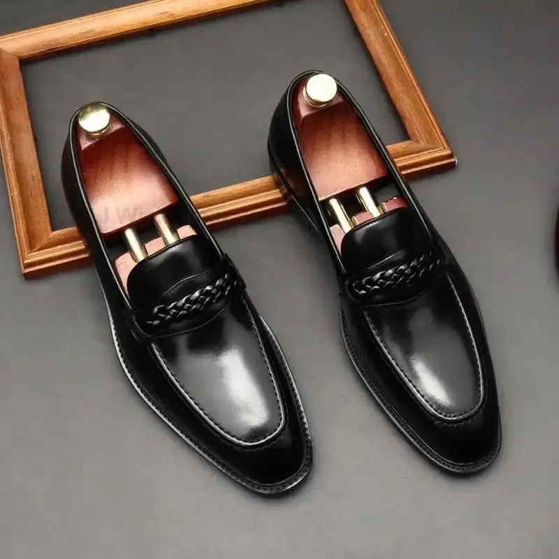 il lusso 3 -  Italian Style leather Loafers for men with Braided Strap.