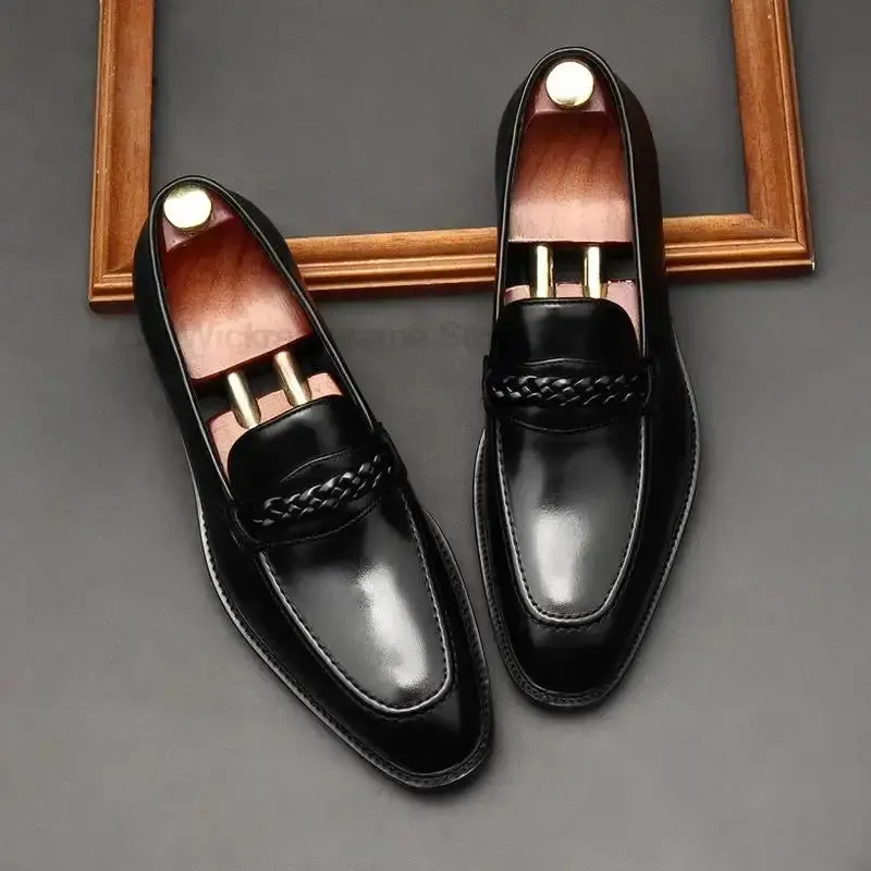 il lusso 3 -  Italian Style leather Loafers for men with Braided Strap.