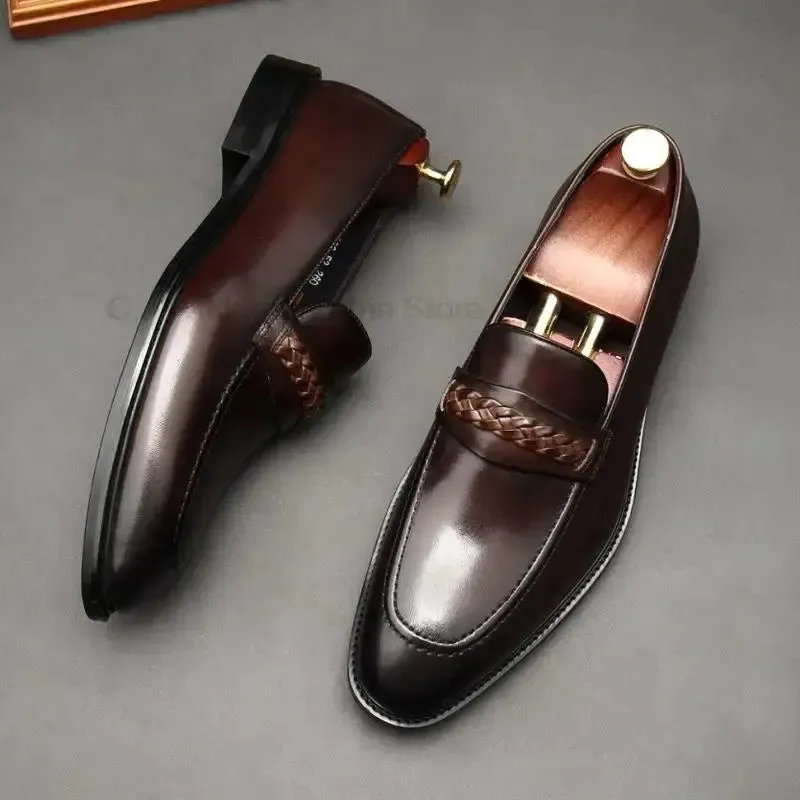 il lusso 3 -  Italian Style leather Loafers for men with Braided Strap.