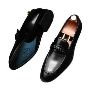 il lusso 3 -  Italian Style leather Loafers for men with Braided Strap.