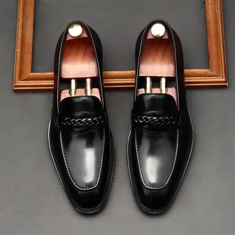 il lusso 3 -  Italian Style leather Loafers for men with Braided Strap.