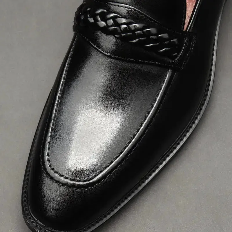 il lusso 3 -  Italian Style leather Loafers for men with Braided Strap.