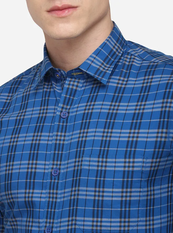 Imperial Blue Classic Fit Checked Casual Shirt | Greenfibre