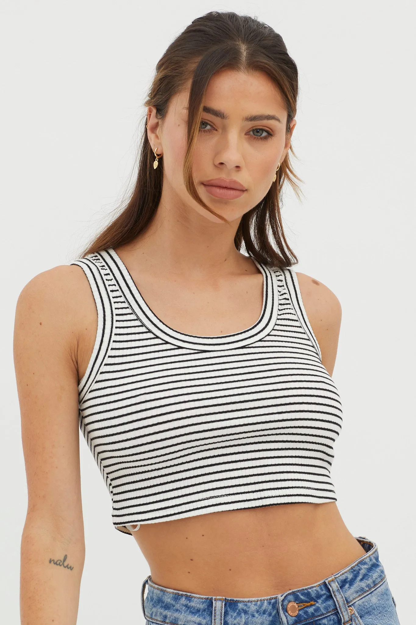 In Sync Scoop Neck Crop Top White Base