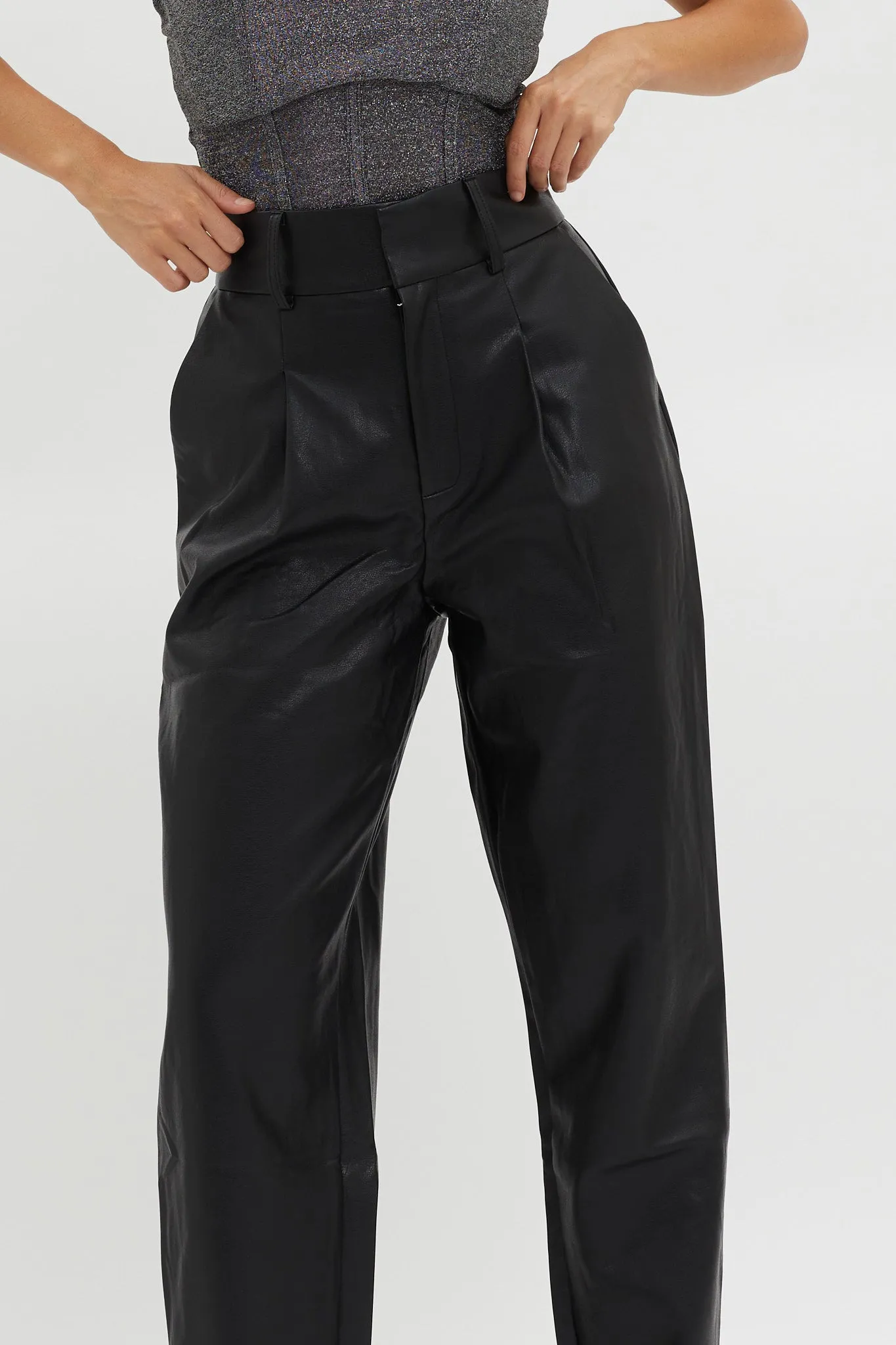 In Theory Faux Leather Pants Black