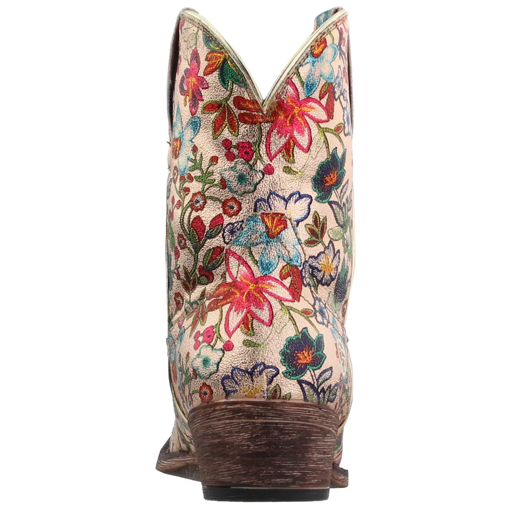 Ingrid Floral Metallic Snip Toe Cowboy Booties