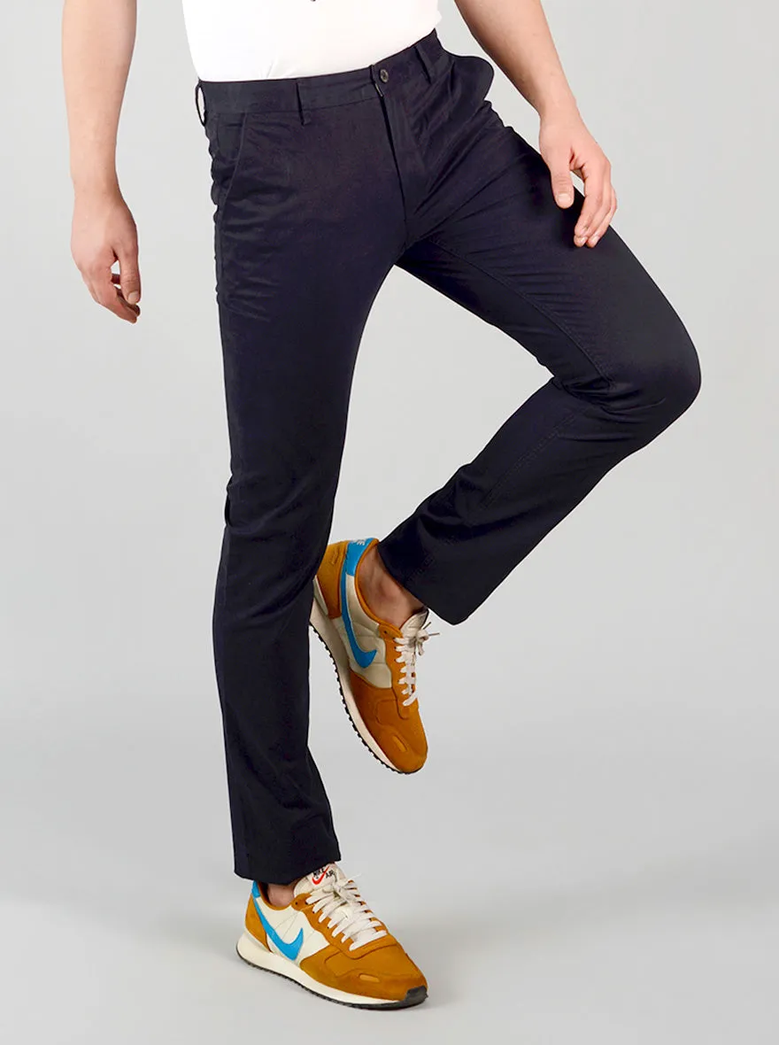 Jet Black Self Design Slim Fit Chinos | JadeBlue