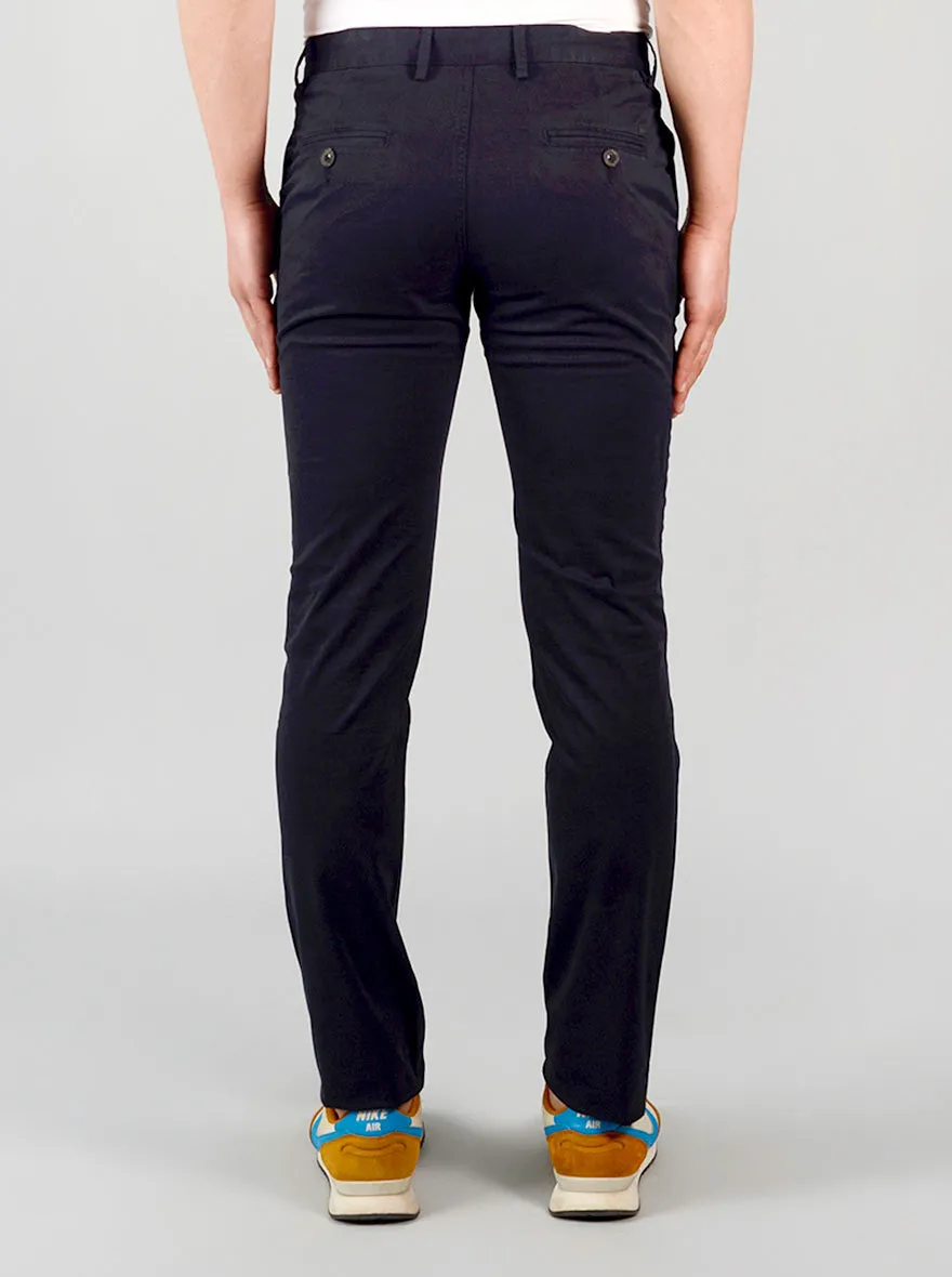 Jet Black Self Design Slim Fit Chinos | JadeBlue