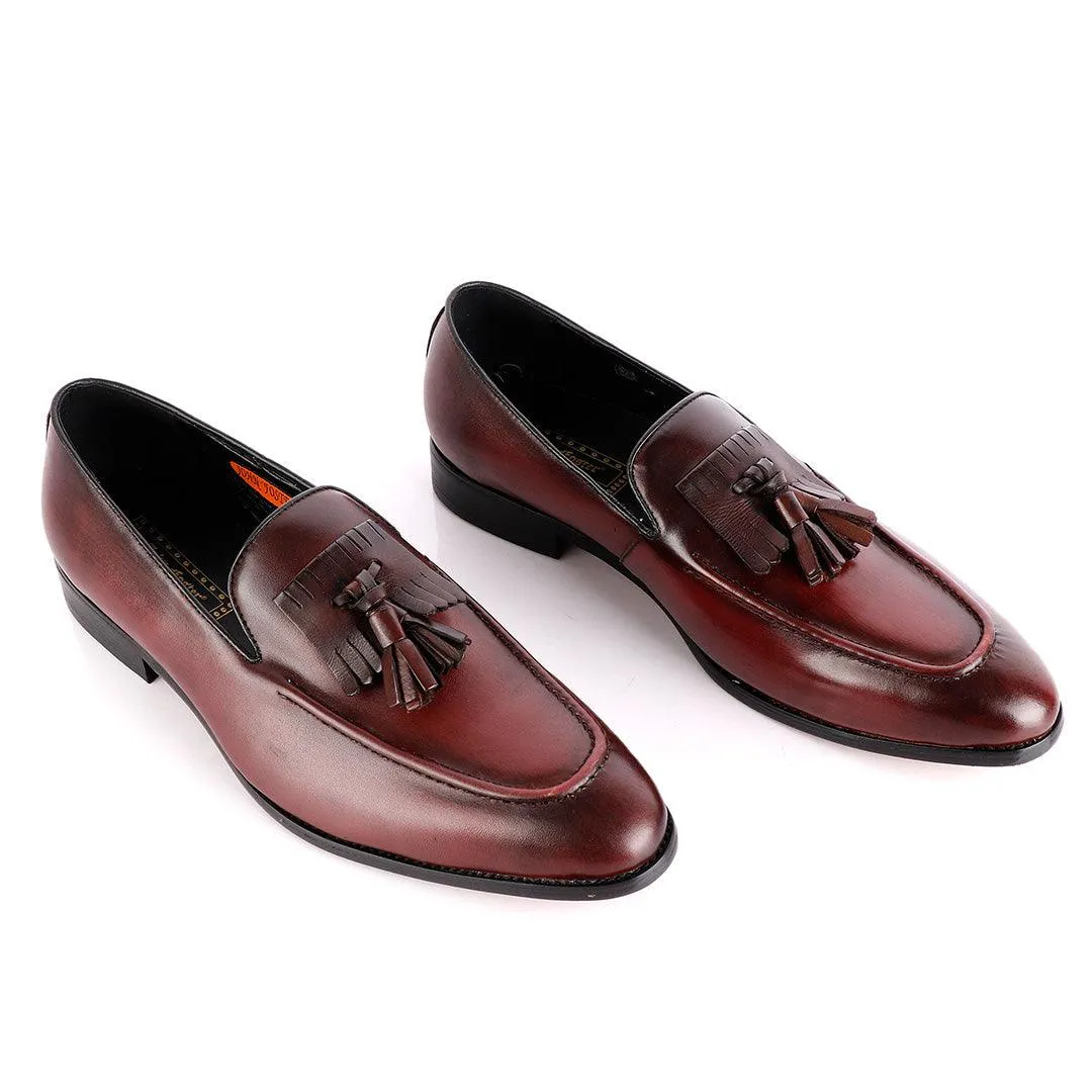 John Foster Wine Leather Slip on Mocassin with Tassels