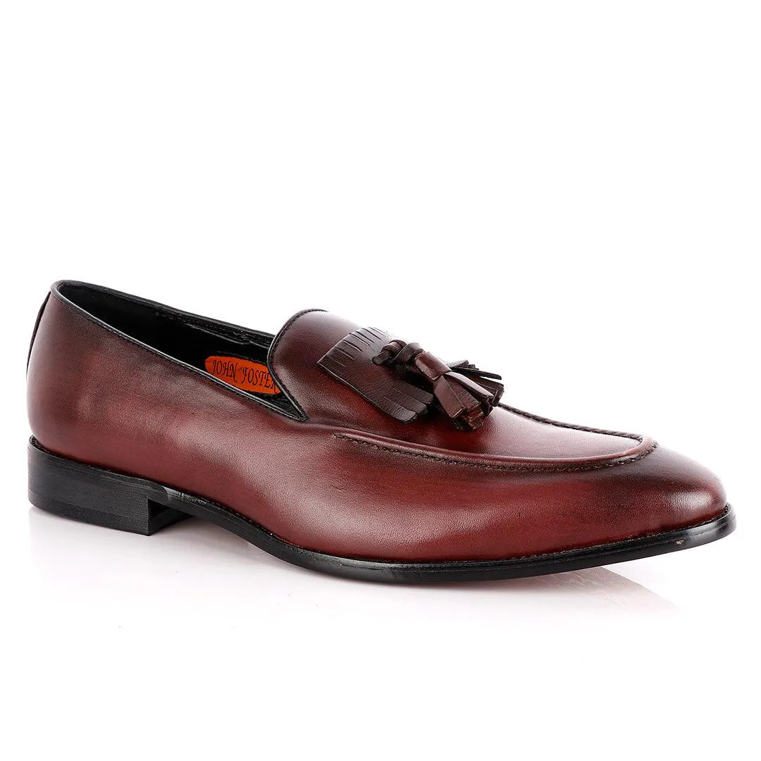 John Foster Wine Leather Slip on Mocassin with Tassels