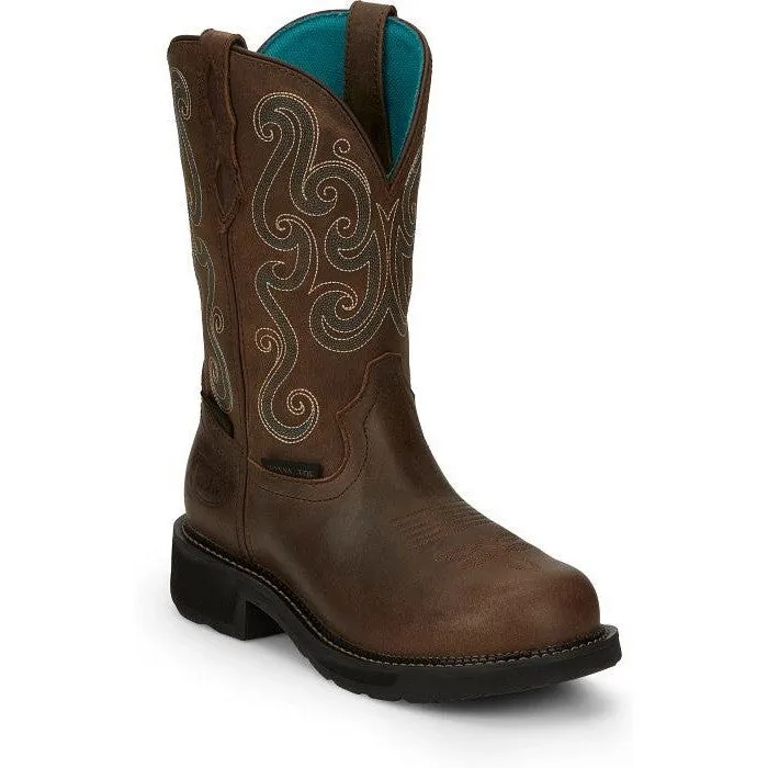 Justin Women's Tasha 11" ST WP Western Work Boot -Brown- GY9991