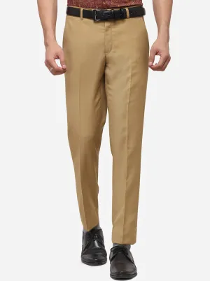 Khaki Solid Super Slim Fit Formal Trouser | Greenfibre