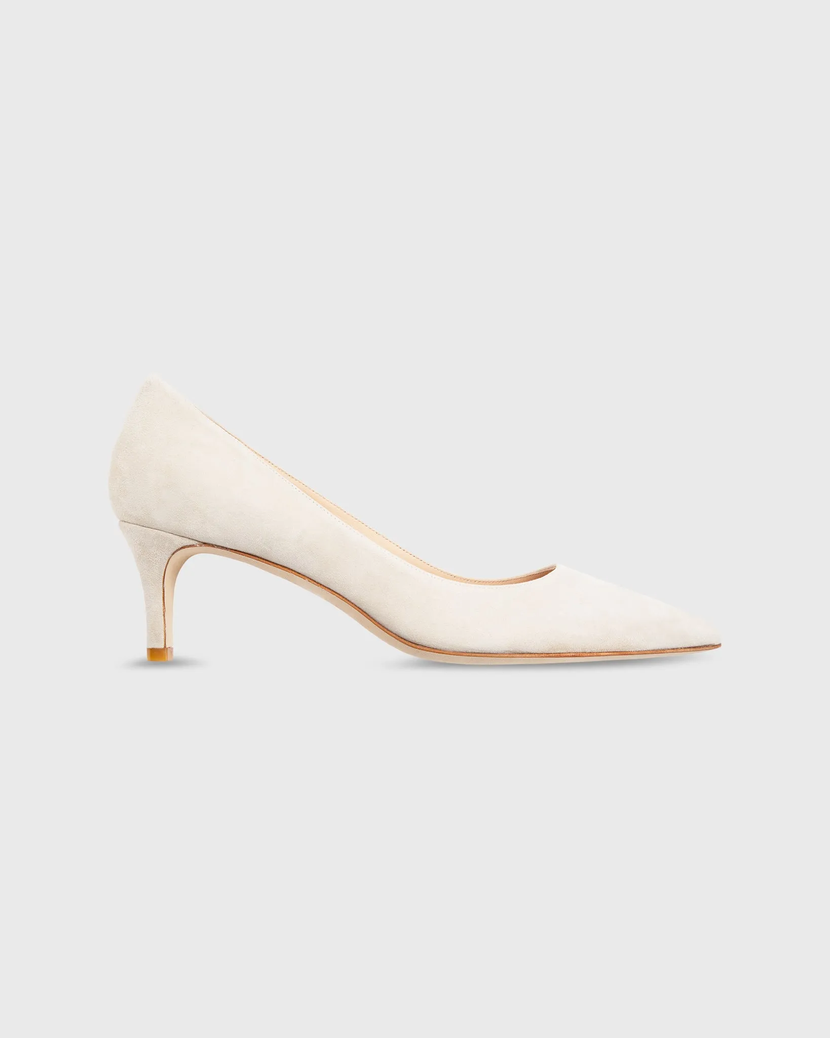 Kitten Heel Pointed-Toe Pump in Light Sand Suede