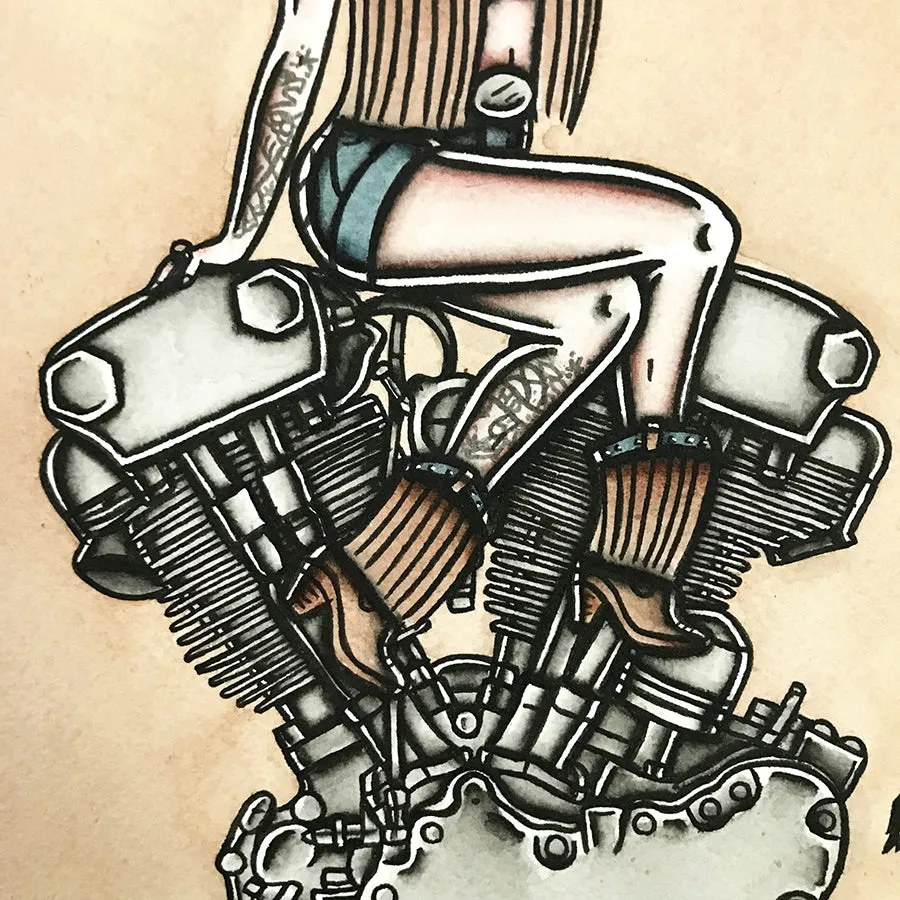 Knucklehead Engine Pinup Original Painting