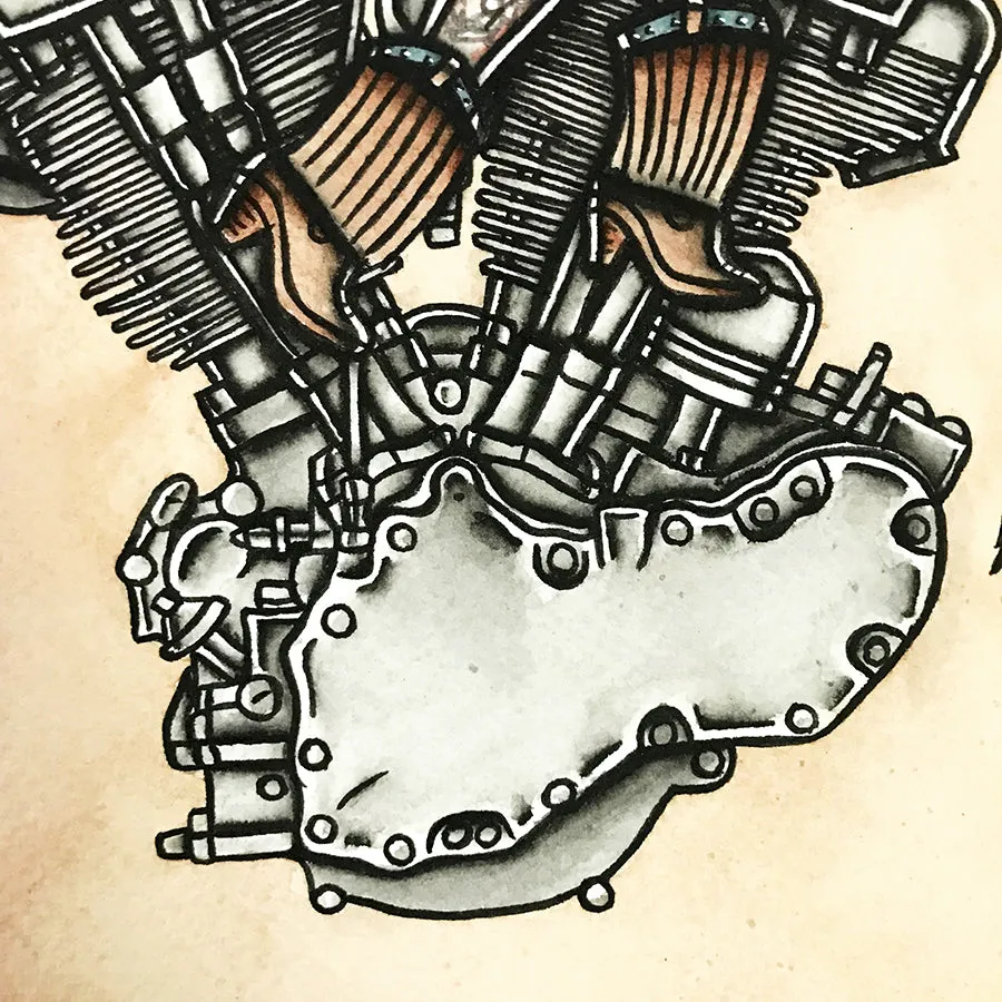 Knucklehead Engine Pinup Original Painting