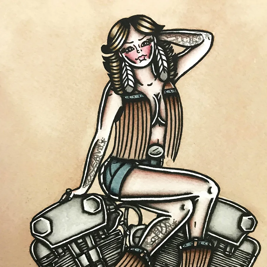 Knucklehead Engine Pinup Original Painting