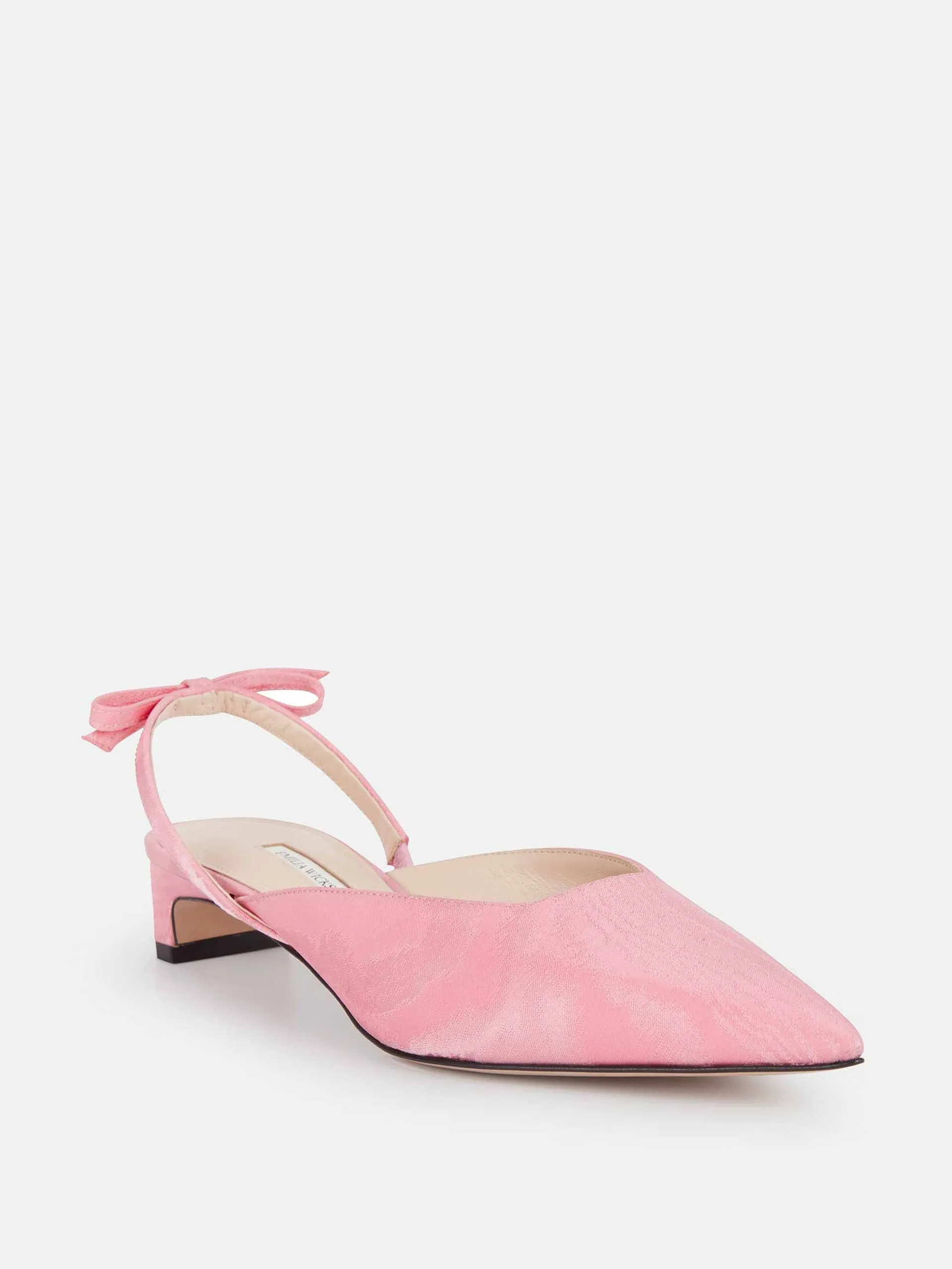 Konna bow-back kitten heels in pink moire mikado