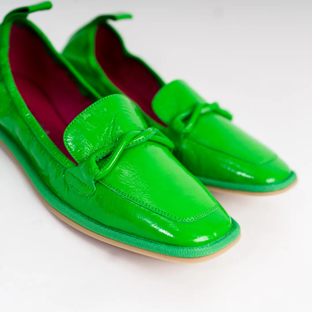 Le Babe Green Leather Moccasins